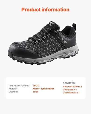 VEVOR Men's Aluminum Alloy Toe Lightweight Cushion Industrial Work Shoes Construction Sneakers Black in Saudi Arabia