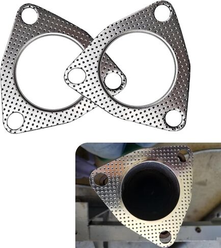 2 PCS Car Exhaust Gaskets, 2.48 Inchs ID Three Bolts Flange Exhaust Pipe Interface Gasket, High Temperature and High Pressure Flange Sealing Gasket, Universal Car Accessories (Silver) in Saudi Arabia