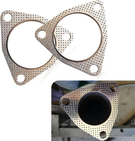 2 PCS Car Exhaust Gaskets, 2.48 Inchs ID Three Bolts Flange Exhaust Pipe Interface Gasket, High Temperature and High Pressure Flange Sealing Gasket, Universal Car Accessories (Silver) in Saudi Arabia