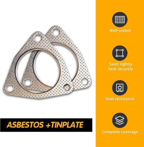 2 PCS Car Exhaust Gaskets, 2.48 Inchs ID Three Bolts Flange Exhaust Pipe Interface Gasket, High Temperature and High Pressure Flange Sealing Gasket, Universal Car Accessories (Silver) in Saudi Arabia