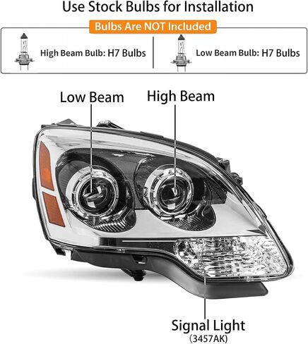 Pair Headlights Assembly DOT Approved Compatible with 2007 2008 2009 2010 2011 2012 GMC Acadia SLE SLT Black Housing Amber Reflector OE Halogen Type Headlamps Driver and Passenger Side in Kuwait