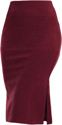 Women's Knee Length Knit Pencil Skirt Stretchy Side Slit Bodycon Midi Skirt in Kuwait