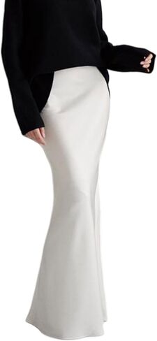 RARITYUS Women’s Silky Satin High Waist Maxi Skirt Elegant Flowy A Line Long Skirt Elastic Bodycon Mermaid Skirt in Saudi Arabia