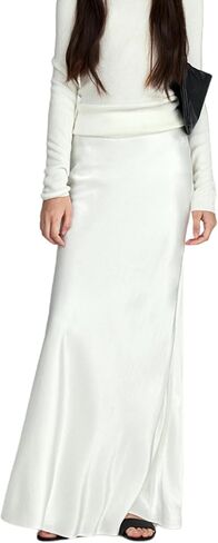 RARITYUS Women’s Silky Satin High Waist Maxi Skirt Elegant Flowy A Line Long Skirt Elastic Bodycon Mermaid Skirt in Saudi Arabia