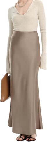 RARITYUS Women’s Silky Satin High Waist Maxi Skirt Elegant Flowy A Line Long Skirt Elastic Bodycon Mermaid Skirt in Saudi Arabia