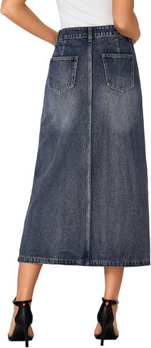 Rooscier Women's High Waisted Jean Skirt Casual Split Denim Midi Skirt with Pockets in Saudi Arabia