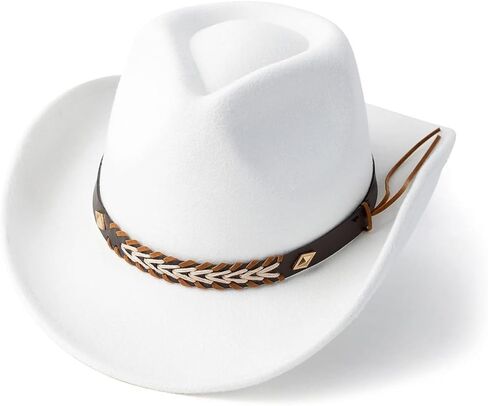Cowboy Cap for Women Men, Classic Felt Western Cowgirl Hat Wide Brim Jazz Fedora Hats in Kuwait