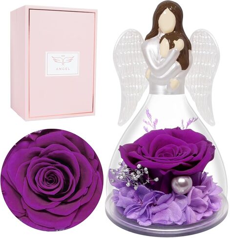 Miofula Preserved Flower Rose Gifts for Mom from Daughter, Glass Angel Figurines Mother Birthday Gift for Mom Daughter Gifts from Mom, Forever Rose Mom Gifts for Christmas, Mother Daughter Statue Gift in Kuwait