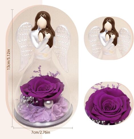 Miofula Preserved Flower Rose Gifts for Mom from Daughter, Glass Angel Figurines Mother Birthday Gift for Mom Daughter Gifts from Mom, Forever Rose Mom Gifts for Christmas, Mother Daughter Statue Gift in Kuwait