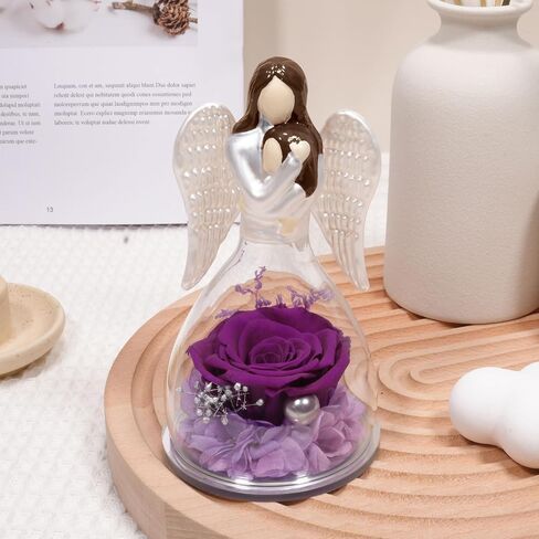 Miofula Preserved Flower Rose Gifts for Mom from Daughter, Glass Angel Figurines Mother Birthday Gift for Mom Daughter Gifts from Mom, Forever Rose Mom Gifts for Christmas, Mother Daughter Statue Gift in Kuwait