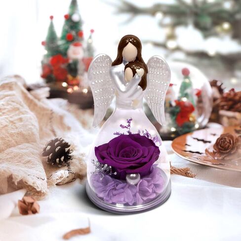 Miofula Preserved Flower Rose Gifts for Mom from Daughter, Glass Angel Figurines Mother Birthday Gift for Mom Daughter Gifts from Mom, Forever Rose Mom Gifts for Christmas, Mother Daughter Statue Gift in Kuwait