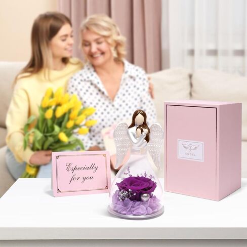 Miofula Preserved Flower Rose Gifts for Mom from Daughter, Glass Angel Figurines Mother Birthday Gift for Mom Daughter Gifts from Mom, Forever Rose Mom Gifts for Christmas, Mother Daughter Statue Gift in Kuwait