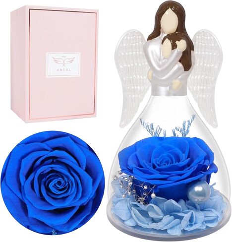 Miofula Preserved Flower Rose Gifts for Mom from Daughter, Glass Angel Figurines Mother Birthday Gift for Mom Daughter Gifts from Mom, Forever Rose Mom Gifts for Christmas, Mother Daughter Statue Gift in Kuwait