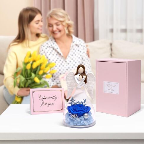 Miofula Preserved Flower Rose Gifts for Mom from Daughter, Glass Angel Figurines Mother Birthday Gift for Mom Daughter Gifts from Mom, Forever Rose Mom Gifts for Christmas, Mother Daughter Statue Gift in Kuwait