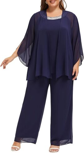 بالإضافة إلى حجم الدعاوى بانت أم العروس 3 قطعة مجموعات الشيفون اليد مخيط الماس حفل زفاف الزي in Kuwait