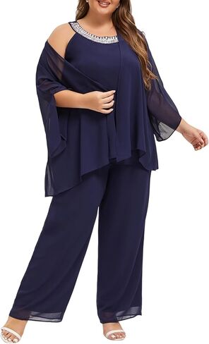 بالإضافة إلى حجم الدعاوى بانت أم العروس 3 قطعة مجموعات الشيفون اليد مخيط الماس حفل زفاف الزي in Kuwait