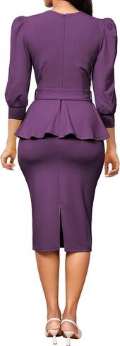 Yiershu Elegant Church Dress for Women Sexy v Neck 3/4 Sleeve Peplum Dress Business in Kuwait
