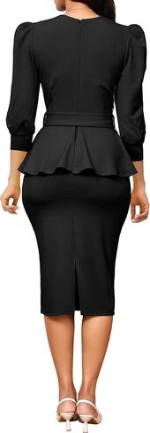 Yiershu Elegant Church Dress for Women Sexy v Neck 3/4 Sleeve Peplum Dress Business in Kuwait