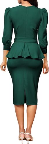 Yiershu Elegant Church Dress for Women Sexy v Neck 3/4 Sleeve Peplum Dress Business in Kuwait