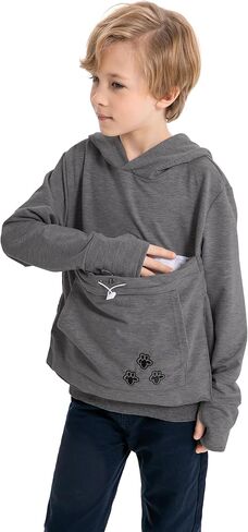 ALYC Boys Girls Hoodies,Pet Holder Cat Dog Large Pouch Carriers Pullover Long Sleeve Cat Ear Sweatshirt (Dark Grey, 140/(6Y-7Y)) in Saudi Arabia
