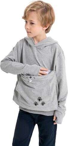 ALYC Boys Girls Hoodies,Pet Holder Cat Dog Large Pouch Carriers Pullover Long Sleeve Cat Ear Sweatshirt (Dark Grey, 140/(6Y-7Y)) in Saudi Arabia