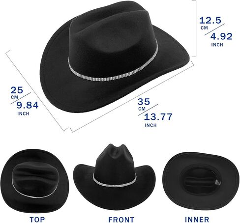 Western Cowboy Hat for Women Men Classic Fedora Felt Wide Brim Cowgirl Hat with Belt Buckle, Evil Eye Bull Head Necklace in Kuwait