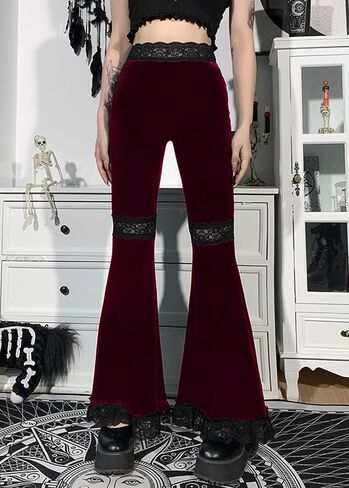TSMNZMU Womens Gothic Velvet Pants Punk Grunge High Waist Trousers Vintage Alt Harajuku Pants Emo Hip-Hop Dance Pants in Kuwait
