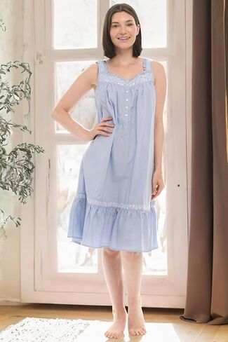 Alexander Del Rossa Embroidered 100% Cotton Nightgowns for Women, Short Sleeveless Summer Womens Cotton Nightgown in Saudi Arabia