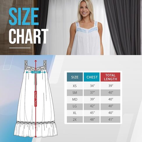 Alexander Del Rossa Embroidered 100% Cotton Nightgowns for Women, Short Sleeveless Summer Womens Cotton Nightgown in Saudi Arabia
