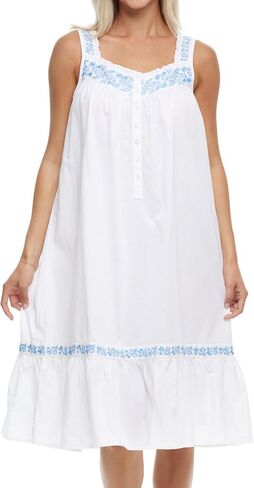 Alexander Del Rossa Embroidered 100% Cotton Nightgowns for Women, Short Sleeveless Summer Womens Cotton Nightgown in Saudi Arabia
