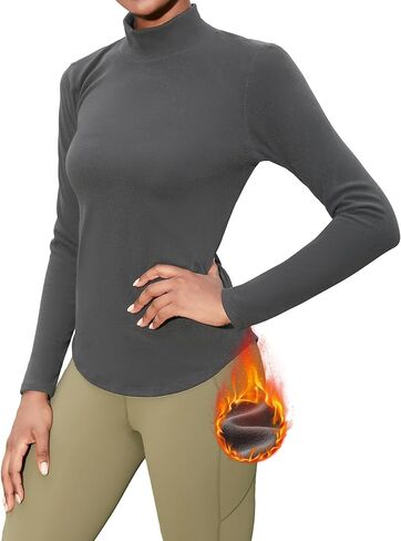 Angel season Fleece Thermal Shirts for Women Mock Neck Long Sleeve Workout Top Athletic Base Layer for Cold Weather Gear in Kuwait