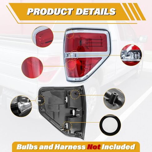 مجموعة مصابيح الذيل متوافقة مع Ford F150 2009 2010 2011 2012 2013 2014، استبدال المصباح الخلفي بنمط الدخان F-150، بدون مصابيح وحزام، بدون مصابيح LED، بدون نقطة عمياء، الجانب الأيسر والأيمن in Kuwait
