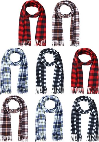 8 Pcs Kids Winter Scarf Buffalo Plaid Kids Scarves Christmas Warm Shawls Scarves Parent Child Scarf for Boys Girls in Kuwait