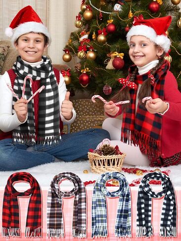 8 Pcs Kids Winter Scarf Buffalo Plaid Kids Scarves Christmas Warm Shawls Scarves Parent Child Scarf for Boys Girls in Kuwait