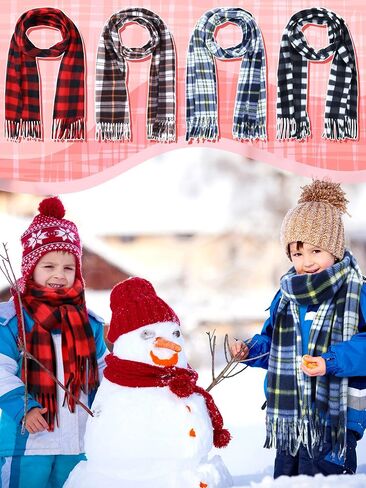 8 Pcs Kids Winter Scarf Buffalo Plaid Kids Scarves Christmas Warm Shawls Scarves Parent Child Scarf for Boys Girls in Kuwait