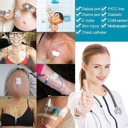 Shower Protector Dialysis Catheter Shower Cover Pd Catheter Shower Shields Dialysis Port Waterproof Picc Line Patch Wound Bandage for Showering 8"x8" 50 Pack in Saudi Arabia