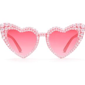 Etercycle White Sunglasses, Heart Sunglasses Bachelorette Gifts, Vintage Pearl Heart Glasses For Bachelorette Party Favors