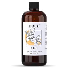 HBNO Jojoba Oil - Huge 16oz (475ml) Value Size - Natural Jojoba Oil, Cold Pressed - Perfect Carrier Oil for Massage, Aromatherapy, DIY, Soap Making, Face, Body, Lips, Hair, Nails - Jojoba Oil