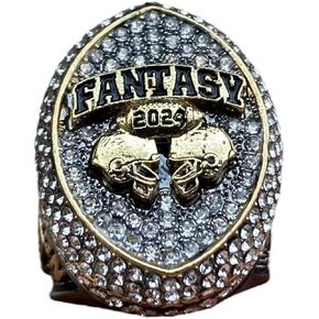 Legacy Rings 2024 Massive Gunmetal and Gold Fantasy Football Championship Trophy Ring, Award for Fantasy Football League Winner Clear Stones