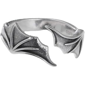 Gothic Demon Wing Rings For Women Men, Vintage Adjustable Demon Dragon Wing Ring, Hypoallergenic Statement Wings Shaped Hugging Protection Open Ring Jewelry Gifts for Women Men