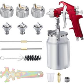 CarBole Suction Paint Sprayer Gun - 1000cc Capacity Cup with 1.3mm 1.7mm 2.0mm Nozzles Professional Air Spray System for Car Furniture Fence Wall (Red)