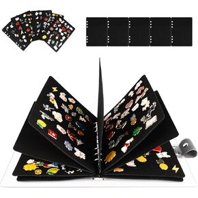 Upgraded Enamel Pin Display Book with 11 Flip-Pages (6 Page Holes Felt, 5 Page Protective Thin Felt), Hold up to 200 Pins, Portable Pin Trading Book, Collection Book for Brooches, Pins and Badges
