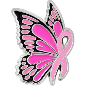 PinMart Breast Cancer Awareness Butterfly Pink Ribbon Enamel Lapel Pin - 1 Piece