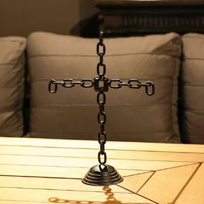 BEKA Home Iron Chain Cross Home Decor, Living Room Decor, Christian Jesus Cross, Hallowen Gift, Ideal Religious Gift for Catholic Easter Office Decorations, Mary On A Cross(Black)