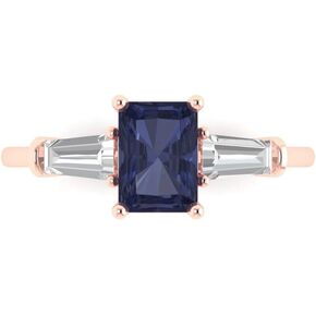Clara Pucci 2.0 ct Emerald Cut Created Blue Sapphire 14k White Gold Three-Stone Wedding Engagement Bridal Promise Ring