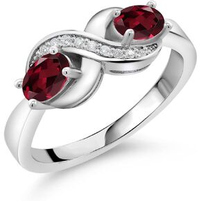 Gem Stone King 925 Sterling Silver 2-Stone Gemstone Birthstone and White Created Sapphire Infinity Promise Forever Love Knot Ring For Women | Oval 6X4MM | Available In Size 5, 6, 7, 8, 9