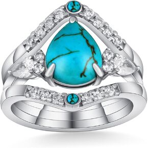 Genuine Turquoise Rings for Women 925 Sterling Silver Turquoise Engagement Ring Western Nature Gemstone Turquoise Stacking Wedding Ring Jewelry for Women