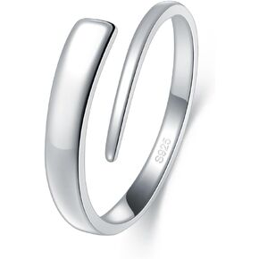 CHIC & ARTSY Solid Real 925 Sterling Silver Rings Statement Rings for Women Comfort Fit Open Stacking Rings | Size 6.5 Adjustable