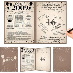 Crenics 16th Birthday Decorations for Boys or Girls 2009, Vintage Back in 2009 Birthday Poster, 16th Birthday Guest Signature Book, Great Sweet 16 Birthday Gifts