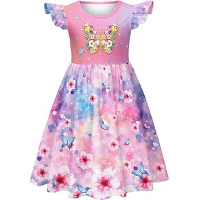 LQSZ Girls Princess Nightgowns Flutter Sleeves Night Dress Sleepwear 3-10 Years Pajamas Nightgowns for Little Girls